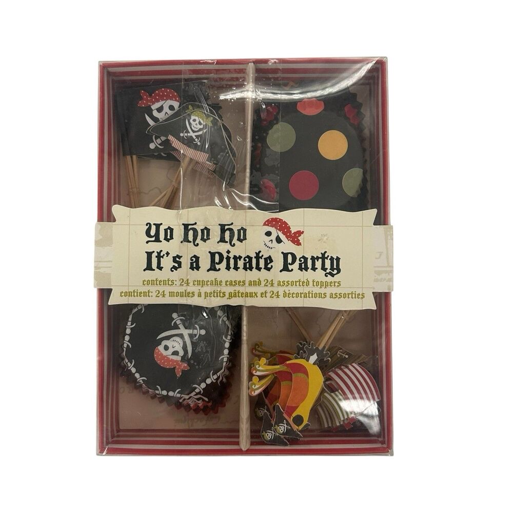 MERI MERI Pirate Party CUPCAKE KIT RED BLACK (24) cupcake cases and toppers New